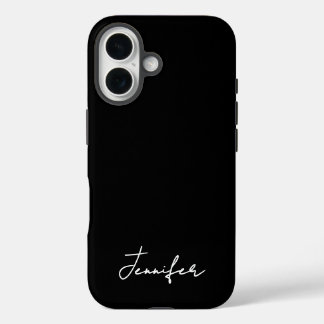 Coque Pour iPhone 16 Script de signature de nom personnalisé noir minim