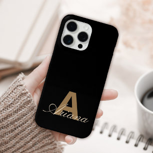 Coque iPhone 15 Pro Max Script féminin Black Gold moderne Monogramme