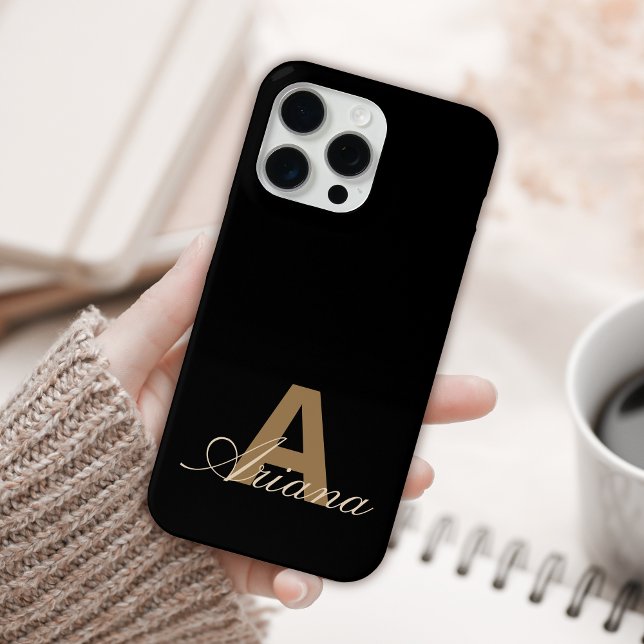Coques Case-Mate iPhone Script féminin Black Gold moderne Monogramme (Créateur téléchargé)