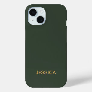 Coque Pour iPhone 15 Script minimaliste en or vert foncé personnalisé