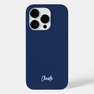 Coque Pour iPhone 14 Pro Script Moderne Minimaliste Bleu Nuit Personnalisé