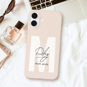 Coques iPhone 16 Plus Script Monogramme Rose rose moderne signature chic