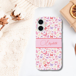 Coque Pour iPhone 16 Script Monogramme rose violet papillons jaunes