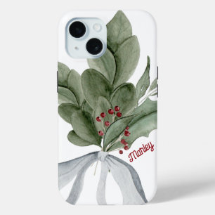 Coque Pour iPhone 15 Script personnalisé Mistletoe vert de Noël
