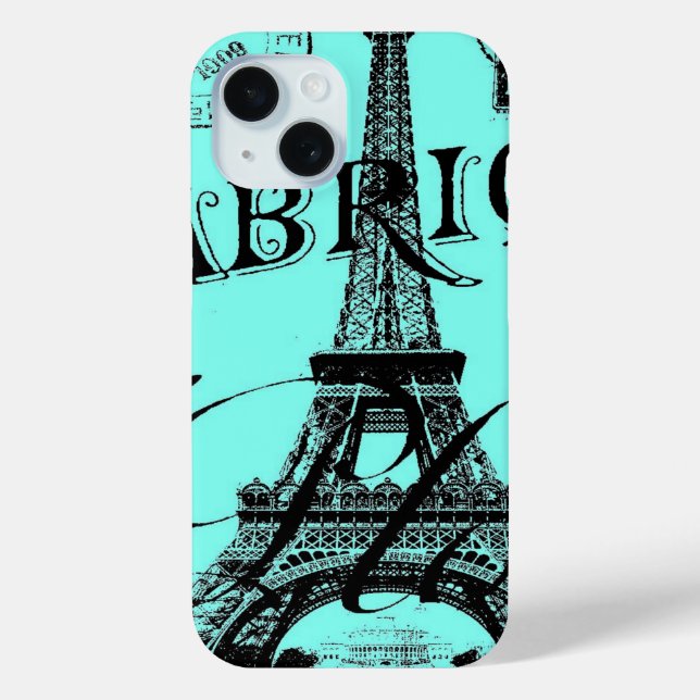 Coques Case-Mate iPhone Scripts bleu turquoise aqua Paris Tour Eiffel (Verso)