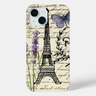 Coque Pour iPhone 15 scripts papillon français chic tour eiffel paris