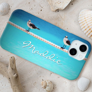 Coque Pour iPhone 15 Seagull oiseau océan photo personnalisée script de