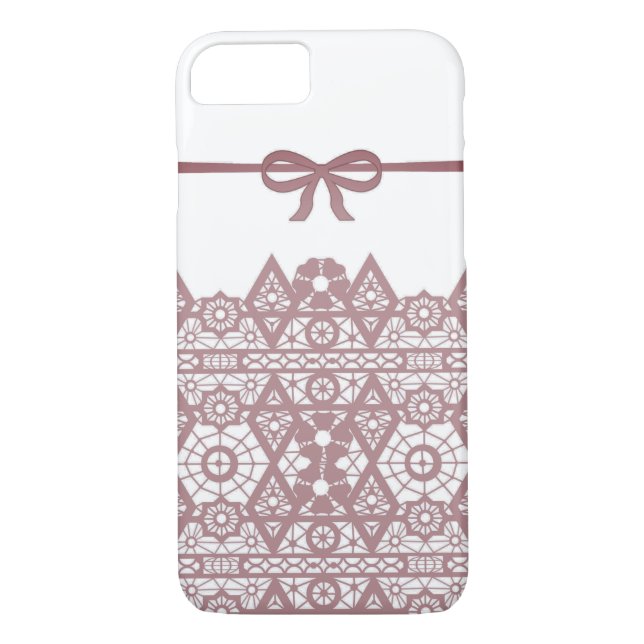 Coques Case-Mate iPhone Seamless pink romantic elegant lace lacy bow white (Dos)