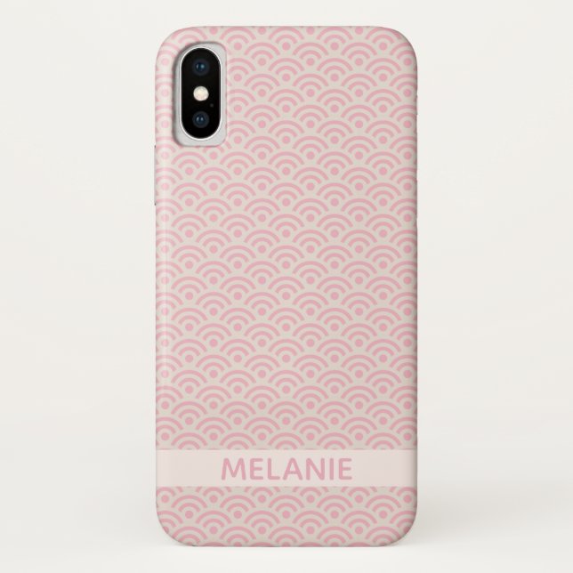 Coques Case-Mate iPhone Seigaiha rose Motif japonais Nom personnalisé (Dos)
