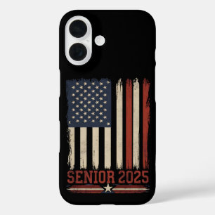 Coque Pour iPhone 16 Senior 2025 American Flag USA Graduation Class Of