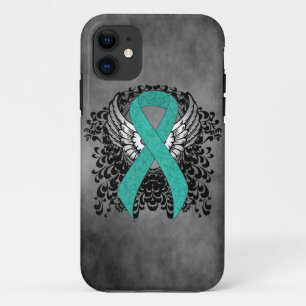 Coque iPhone 11 Sensibilisation turquoise au soutien du carbone