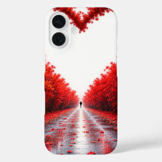 Coque Pour iPhone 16 Sentier forestier en forme de cœur rouge – Concept