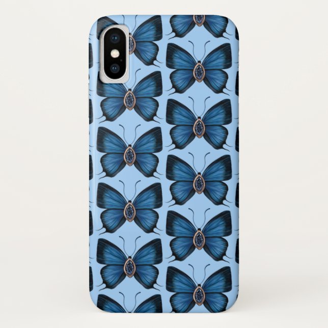 Coques Case-Mate iPhone Septembre Sapphire Blue Butterfly Motif Design (Dos)