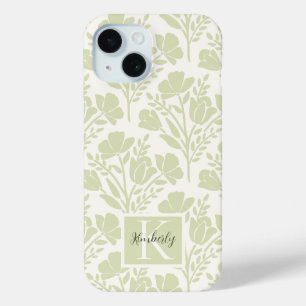 Coque Pour iPhone 15 Serene Green Florals Monogramme