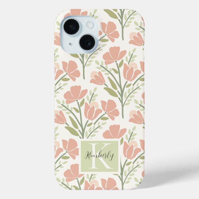 Coques Case-Mate iPhone Serene Neutral Florals Monogramme (Verso)