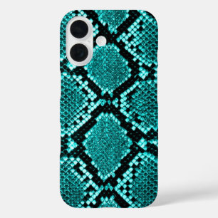 Coque Pour iPhone 16 Serpent à sonnette à sonnette de diamant Aqua