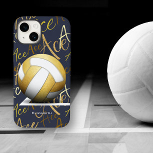 Coque Pour iPhone 14 servez de l'or volleyball avec motif texte
