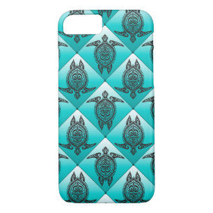 Coque iPhone 7 Shamanic Tortues de mer Motif - cyan