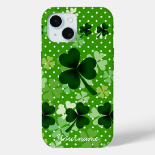 Coque Pour iPhone 15 Shamrock personnalisé et point Polka