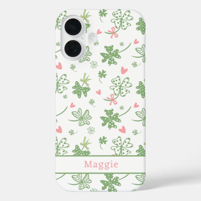 Coques Case-Mate iPhone Shamrocks mignons avec des vaches et des coeurs ro (Verso)