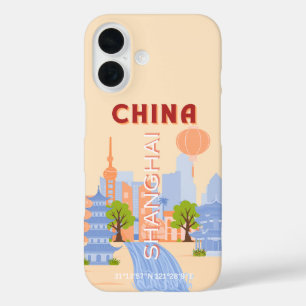 Coque Pour iPhone 16 Shanghai Chine Rétro Pastel Art de Voyage