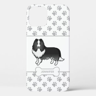 Case-Mate iPhone Case Sheltie Bi-Noir Avec Pattes, Os de Chien & Nom