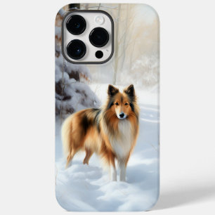 Coque Pour Pour iPhone 14 Pro Max Shetland Sheepdog Qu'il neige Noël