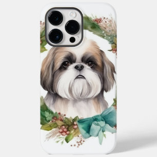Coque Pour Pour iPhone 14 Pro Max Shih Tzu Christmas Wreath Festive Pup