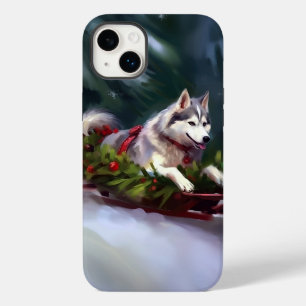 Coque Pour iPhone 14 Plus Sibérien Husky neige de Noël hiver