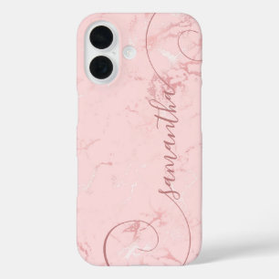 Coque Pour iPhone 16 Signature Bouclée Marbre Rose Blush