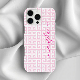 Coques iPhone 16 Pro Max Signature clé grecque rose pâle