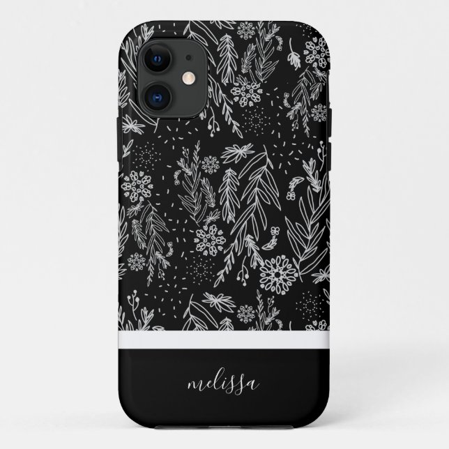 Coques Case-Mate iPhone Signature du Motif du Doodle Botanique Noir Blanc (Dos)