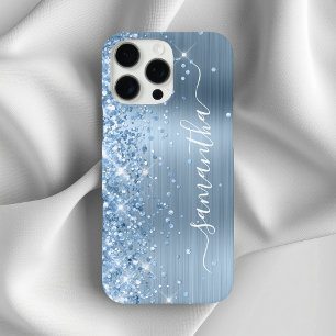 Coques iPhone 16 Pro Max Signature Féminin Pailleté Bleu Clair Glamour