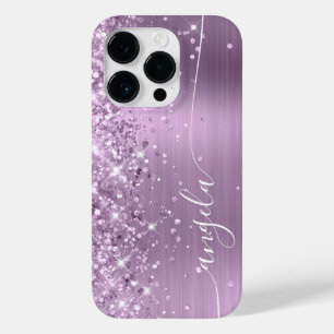 Coque Pour iPhone 14 Pro Signature Glamour Pailletée Lilas