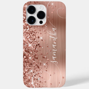Coque Pour Pour iPhone 14 Pro Max Signature or glam Curly Rose Glittery