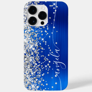 Coque Pour Pour iPhone 14 Pro Max Signature Royal Blue and Silver Glitam