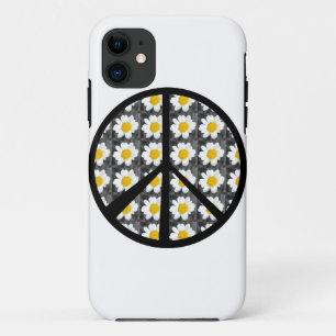 Coque iPhone 11 Signe de paix de marguerites blanches