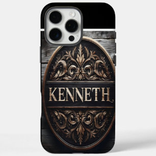 Coques iPhone 16 Pro Max Signe en bois sculpté avec Kenneth