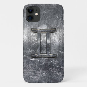 Coque iPhone 11 SIGNE Zodiaque Gemini Grunge Argent Distressé