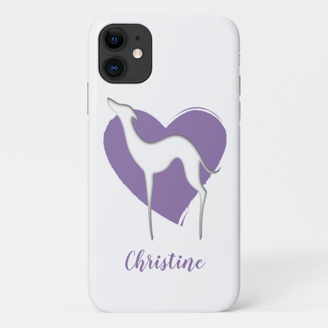 Coques Case-Mate iPhone Silhouette blanche grise et coeur violet mignon (Dos)