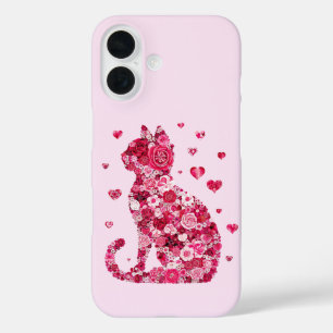 Coque Pour iPhone 16 Silhouette Chat Floral ArtFaux Toile Enveloppée Im