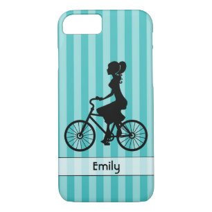 Coque iPhone 8/7 Silhouette cycliste pour fille rétro