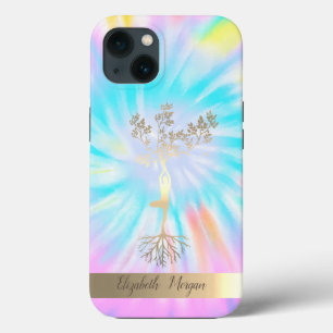 Case-Mate iPhone Case Silhouette d'arbre doré, professeur de yoga Tie-Dy