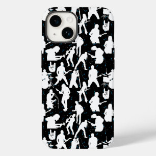Coque Pour iPhone 14 Silhouette de bande de rock Motif.w Black BG