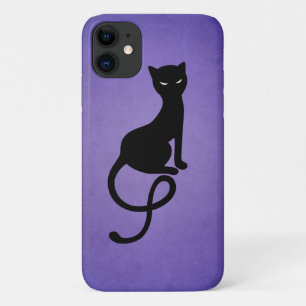 Coque iPhone 11 Silhouette de Cat Mal Gracieux - Black Kitty Purpl