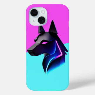 Coque Pour iPhone 15 Silhouette de chien futuriste élégant — Bleu néon