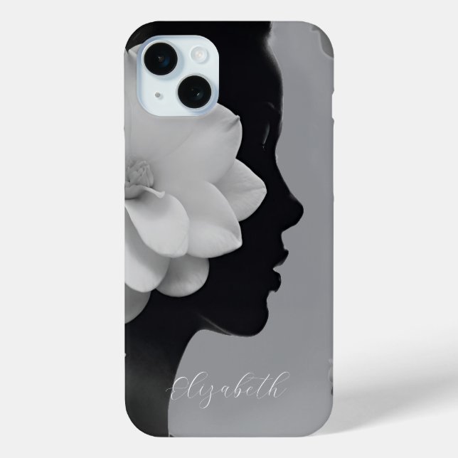 Coques Case-Mate iPhone Silhouette de fille Magnolia blanche Monochromatiq (Verso)
