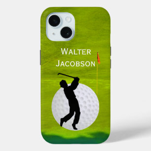 Coque Pour iPhone 15 Silhouette de golf Golfeur, Boule, Vert personnali