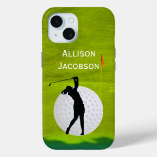 Coque Pour iPhone 15 Silhouette de golf Golfeur, Boule, Vert personnali