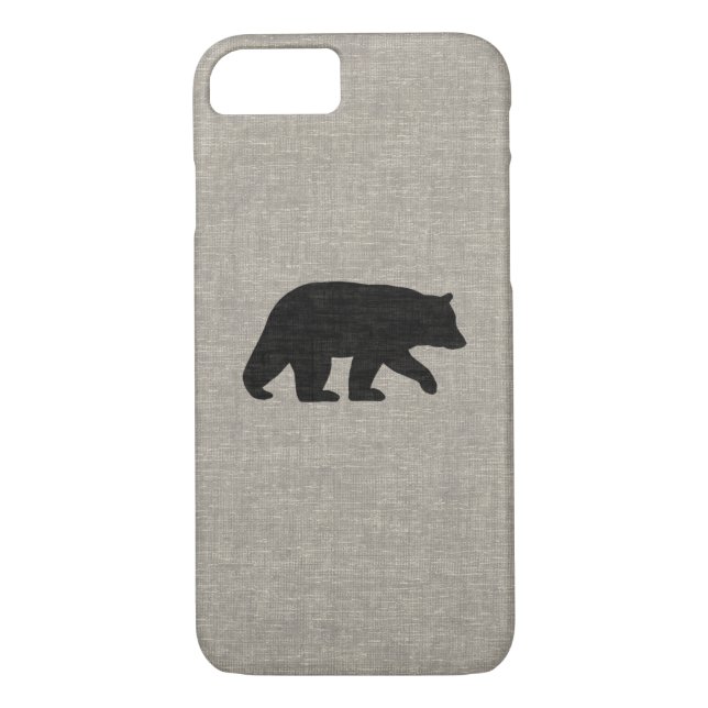 Coques Case-Mate iPhone Silhouette de l'ours noir Faux Linen Burlap Style (Dos)
